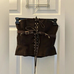 Tom Ford Black and Gold Lace up Bustier Corset top